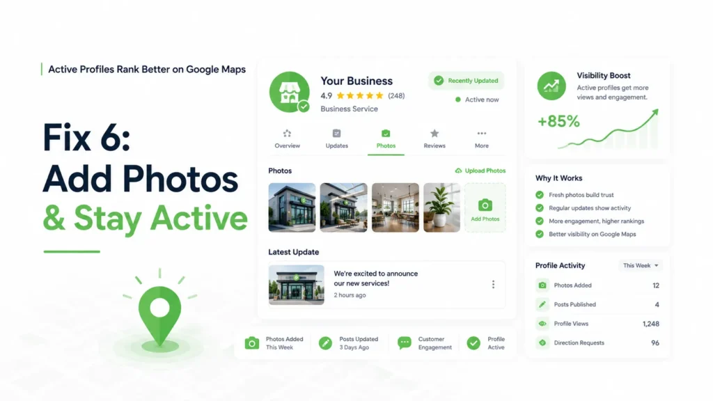 Business Not Showing on Google Maps? 9 Proven Fixes for Local Ranking 7 Fix 6 Add Photos Stay Active
