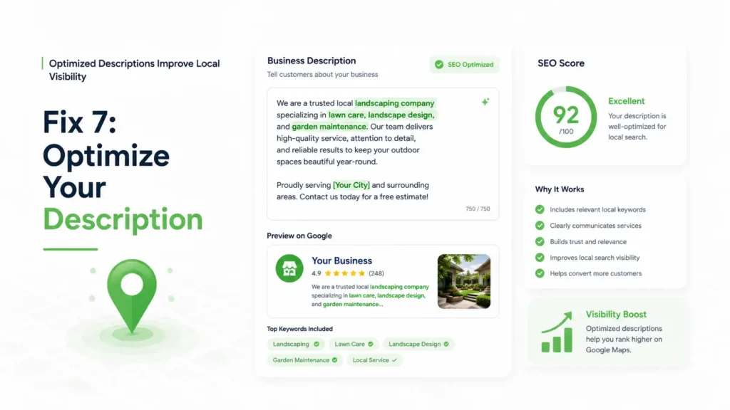 Business Not Showing on Google Maps? 9 Proven Fixes for Local Ranking 8 Fix 7 Optimize Your Description